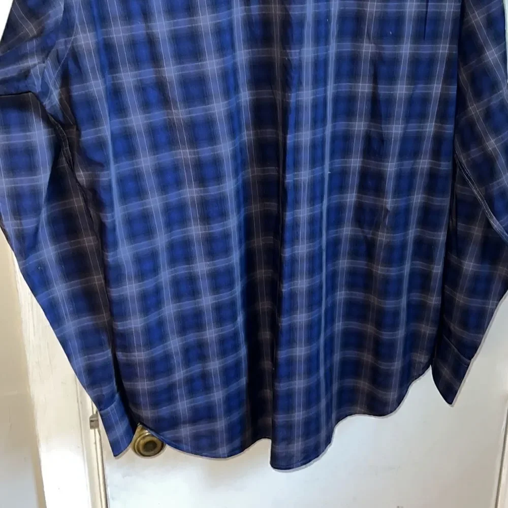 THOMAS DEAN Cobalt Blue and Grey Plaid L/S Button Up Shirt-L
